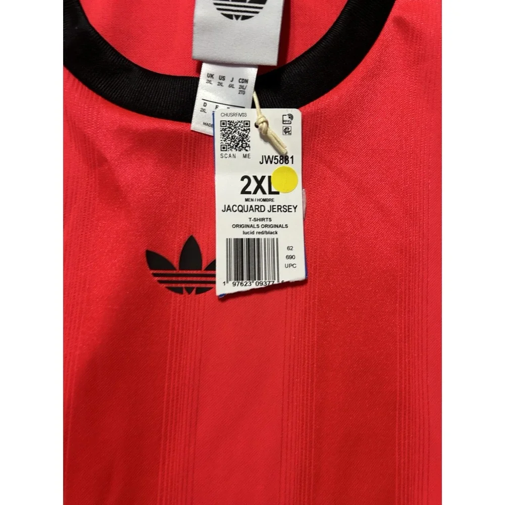 NEW Adidas JW5881 Mens Size 2XL Red 3 Stripe Jacquard Soccer Jersey Shirt (E3)